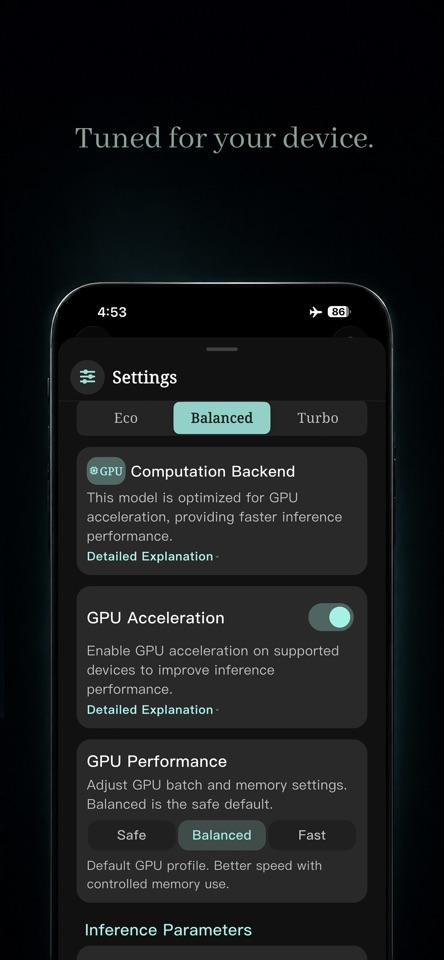 microAI performance settings on device.